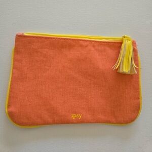 IPSY Orange & Yellow Canvas Cosmetic Bag Tassel Zip Pouch Makeup Travel Case